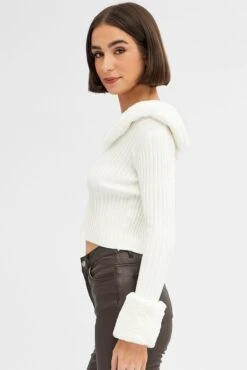 White Fur Trim Cardigan -Women Clothing Shop OJ5887 f3 white 4