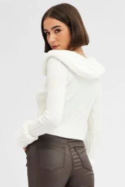 White Fur Trim Cardigan -Women Clothing Shop OJ5887 f3 white 5