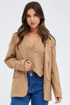 Beige Blazer Long Sleeve Tailored Single Breasted 10 Beige Blazer Long Sleeve Tailored Single Breasted -Women Clothing Shop OJ9130BX 33CB STRIPE 3 2d54fb7d c6e3 4996 b0e2 70837058432f