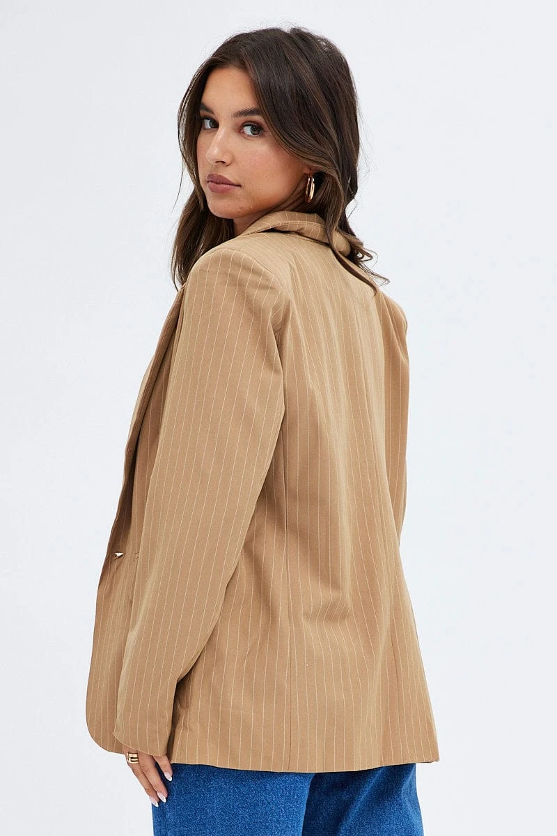 Beige Blazer Long Sleeve Tailored Single Breasted 7 Beige Blazer Long Sleeve Tailored Single Breasted - Image 5