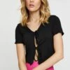 Black Crop Cardigan Short Sleeve Tie Front -Women Clothing Shop basic cardigan black crop cardigan short sleeve tie front 32965157486785