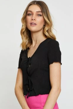 Black Crop Cardigan Short Sleeve Tie Front 11 Black Crop Cardigan Short Sleeve Tie Front -Women Clothing Shop basic cardigan black crop cardigan short sleeve tie front 32965157585089