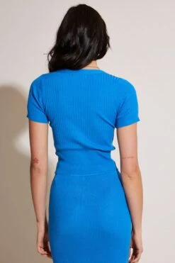 Blue Knit Cardigan Short Sleeve -Women Clothing Shop basic cardigan blue knit cardigan short sleeve 33006707998913