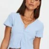 Blue Rib Short Sleeve Cardigan -Women Clothing Shop basic cardigan blue rib short sleeve cardigan 32967232028865
