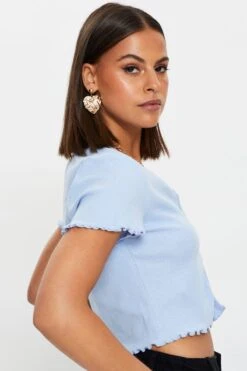 Blue Rib Short Sleeve Cardigan -Women Clothing Shop basic cardigan blue rib short sleeve cardigan 32967232127169