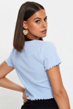 Blue Rib Short Sleeve Cardigan -Women Clothing Shop basic cardigan blue rib short sleeve cardigan 32967232159937