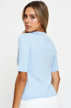 Blue Short Sleeve Collar Knit Cardigan -Women Clothing Shop basic cardigan blue short sleeve collar knit cardigan 32967226818753