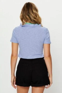 Blue Short Sleeve Ruffle Tie Up Cardigan -Women Clothing Shop basic cardigan blue short sleeve ruffle tie up cardigan 32967232749761