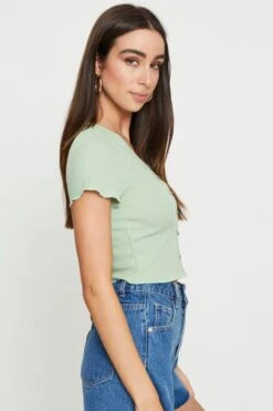 Green Crop Cardigan Short Sleeve Waffle -Women Clothing Shop basic cardigan green crop cardigan short sleeve waffle 32965159715009