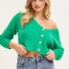 Green Knit Cardigan Long Sleeve Crop V-Neck -Women Clothing Shop basic cardigan green knit cardigan long sleeve crop v neck 32965133697217