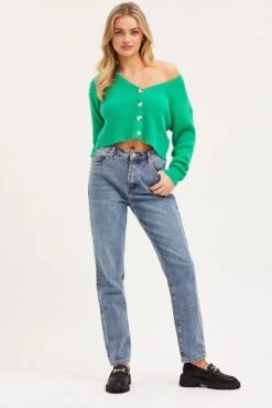 Green Knit Cardigan Long Sleeve Crop V-Neck -Women Clothing Shop basic cardigan green knit cardigan long sleeve crop v neck 32965133729985