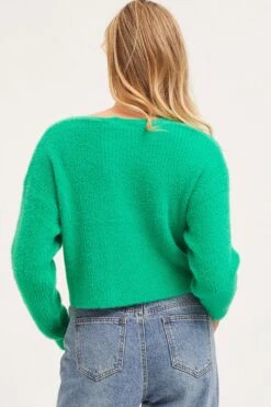 Green Knit Cardigan Long Sleeve Crop V-Neck -Women Clothing Shop basic cardigan green knit cardigan long sleeve crop v neck 32965133828289