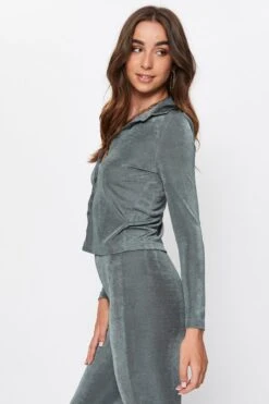 Green Long Sleeve Collar Jersey Cardigan -Women Clothing Shop basic cardigan green long sleeve collar jersey cardigan 32965162434753