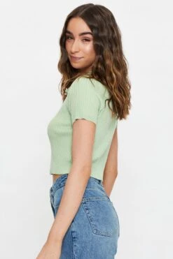 Green Short Sleeve Collared Knit Cardigan -Women Clothing Shop basic cardigan green short sleeve collared knit cardigan 32965142315201