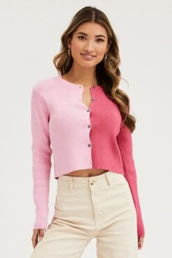 Multi Knit Cardigan Long Sleeve Round Neck Colour Block -Women Clothing Shop basic cardigan multi knit cardigan long sleeve round neck colour block 32966413484225