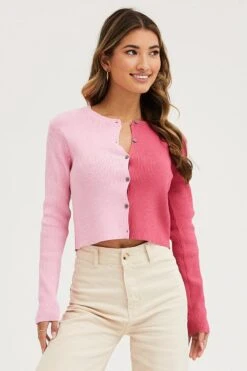 Multi Knit Cardigan Long Sleeve Round Neck Colour Block -Women Clothing Shop basic cardigan multi knit cardigan long sleeve round neck colour block 32966413549761