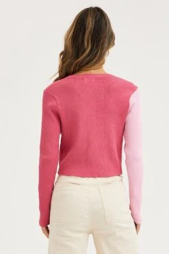 Multi Knit Cardigan Long Sleeve Round Neck Colour Block -Women Clothing Shop basic cardigan multi knit cardigan long sleeve round neck colour block 32966413615297