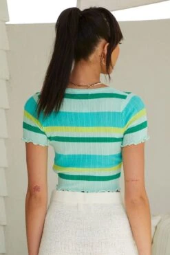 Stripe Knit Cardigan Short Sleeve Crop V-Neck -Women Clothing Shop basic cardigan stripe knit cardigan short sleeve crop v neck 33006709211329