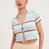 Blue Stripe Crop Cardigan Short Sleeve Knit 2 Blue Stripe Crop Cardigan Short Sleeve Knit -Women Clothing Shop basic knit blue stripe crop cardigan short sleeve knit 33140697366721