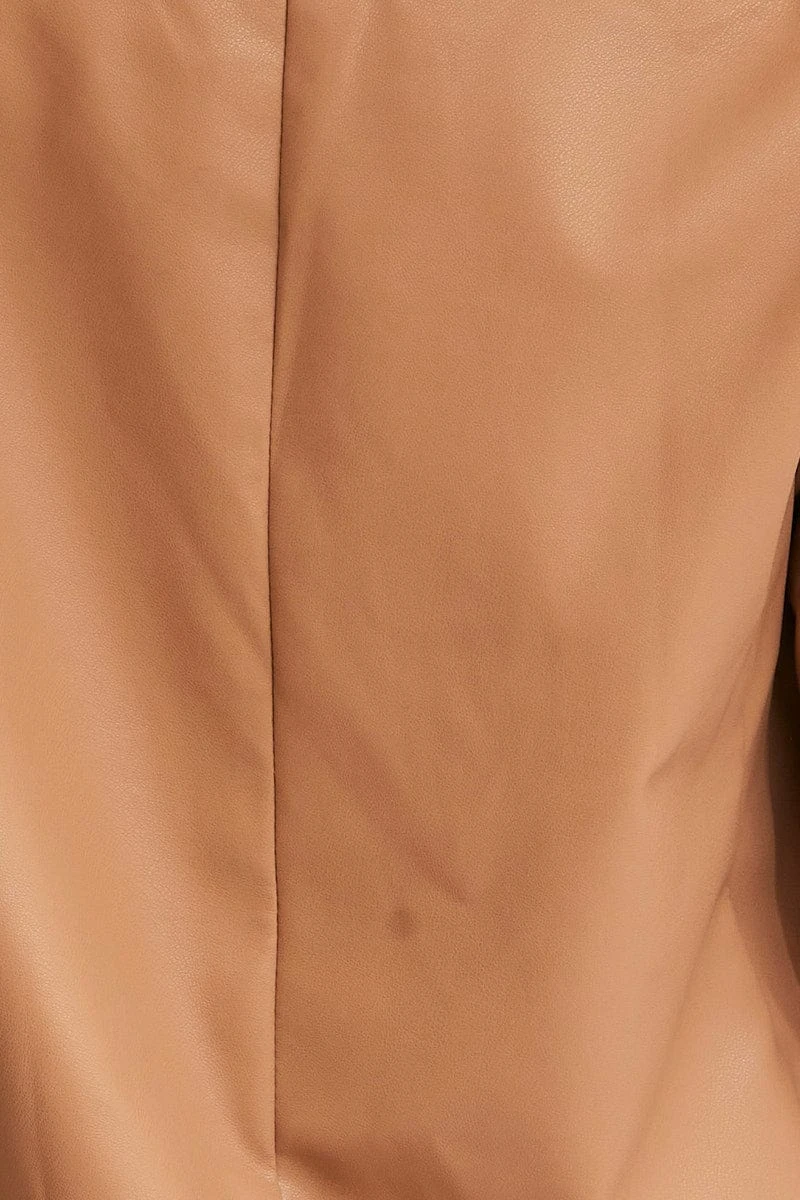 Beige Faux Leather Jacket Long Sleeve 9 Beige Faux Leather Jacket Long Sleeve - Image 7