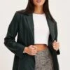 Green Faux Leather Jacket Long Sleeve -Women Clothing Shop blazer green faux leather jacket long sleeve 32966634406081