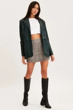 Green Faux Leather Jacket Long Sleeve -Women Clothing Shop blazer green faux leather jacket long sleeve 32966634471617