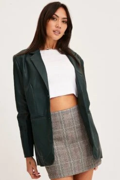 Green Faux Leather Jacket Long Sleeve -Women Clothing Shop blazer green faux leather jacket long sleeve 32966634504385