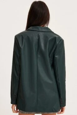 Green Faux Leather Jacket Long Sleeve -Women Clothing Shop blazer green faux leather jacket long sleeve 32966634569921