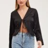 Black Satin Jacket Long Sleeve -Women Clothing Shop bolero black satin jacket long sleeve 32966639124673