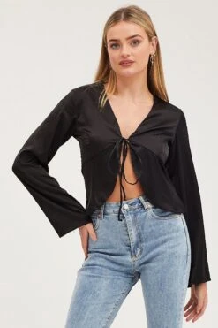 Black Satin Jacket Long Sleeve -Women Clothing Shop bolero black satin jacket long sleeve 32966639190209