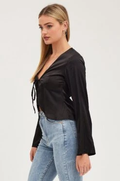 Black Satin Jacket Long Sleeve -Women Clothing Shop bolero black satin jacket long sleeve 32966639222977