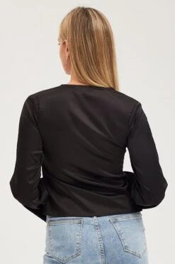 Black Satin Jacket Long Sleeve -Women Clothing Shop bolero black satin jacket long sleeve 32966639255745