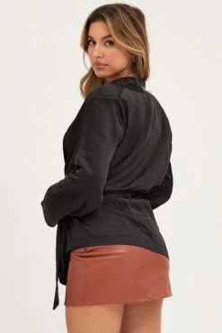 Black Wrap Jacket Long Sleeve -Women Clothing Shop bomber jacket black wrap jacket long sleeve 32966607208641