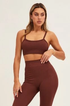 Brown Bralette Crop Round Neck Seamless
