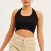 Black Halter Top Round Neck Seamless -Women Clothing Shop bralette purple halter top round neck seamless 33126732234945