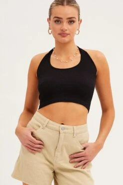 Black Halter Top Round Neck Seamless -Women Clothing Shop bralette purple halter top round neck seamless 33126732300481