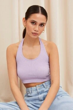 Purple Halter Top Round Neck Seamless -Women Clothing Shop bralette purple halter top round neck seamless 33126733086913