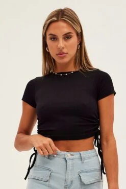 Black T Shirt Short Sleeve Crew Neck -Women Clothing Shop bs1015a 39j black 3