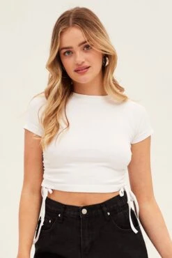 White T Shirt Short Sleeve Crew Neck 10 White T Shirt Short Sleeve Crew Neck -Women Clothing Shop bs1015a 39j white 3