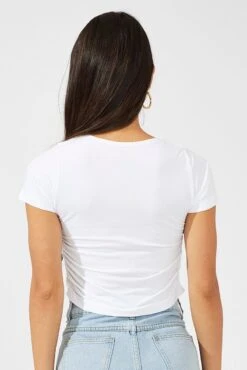 White T Shirt Short Sleeve Crew Neck Ruched Seamless -Women Clothing Shop bs1015b 39j white 5