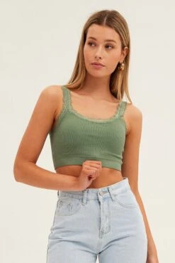 Green Bralette Top Seamless 10 Green Bralette Top Seamless -Women Clothing Shop bs1039 39j wash khaki 3