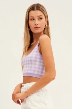 Purple Check Bralette Seamless -Women Clothing Shop bs1299e 39j check 4