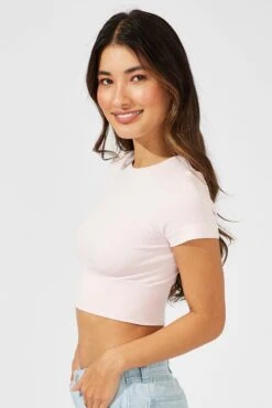 Pink T Shirt Short Sleeve Crew Neck Seamless 11 Pink T Shirt Short Sleeve Crew Neck Seamless -Women Clothing Shop bs1634a 39j pink 4