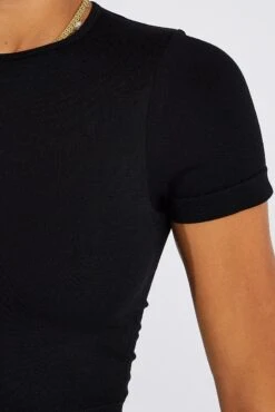 Black T Shirt Short Sleeve Crew Neck Seamless -Women Clothing Shop bs1634c 39j black 6