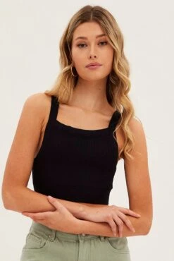 Black Singlet Top Square Neck Seamless -Women Clothing Shop bs1691 84j black 3