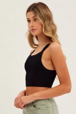 Black Singlet Top Square Neck Seamless -Women Clothing Shop bs1691 84j black 4