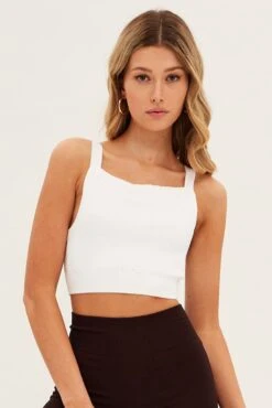 White Singlet Top Square Neck Seamless -Women Clothing Shop bs1691 84j white 3