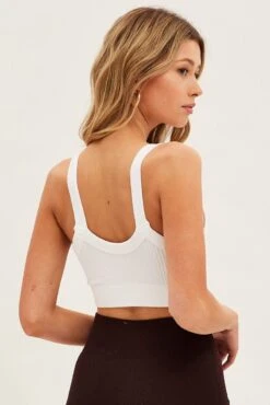 White Singlet Top Square Neck Seamless -Women Clothing Shop bs1691 84j white 5