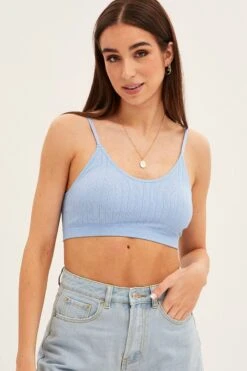 Blue Top Sleeveless Seamless -Women Clothing Shop bs1702 84jb sky blue 3