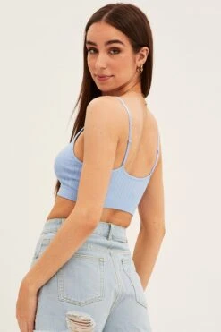 Blue Top Sleeveless Seamless -Women Clothing Shop bs1702 84jb sky blue 5